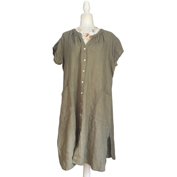 Kyla Seo Bohemian 100% Linen Tunic Dress XXL in Khaki Green - Picture 10 of 10